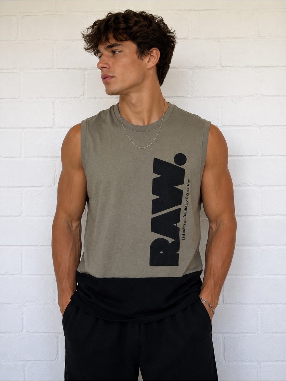 G-Star Raw Men’s Size Small Organic Cotton Tank Top olive green and black